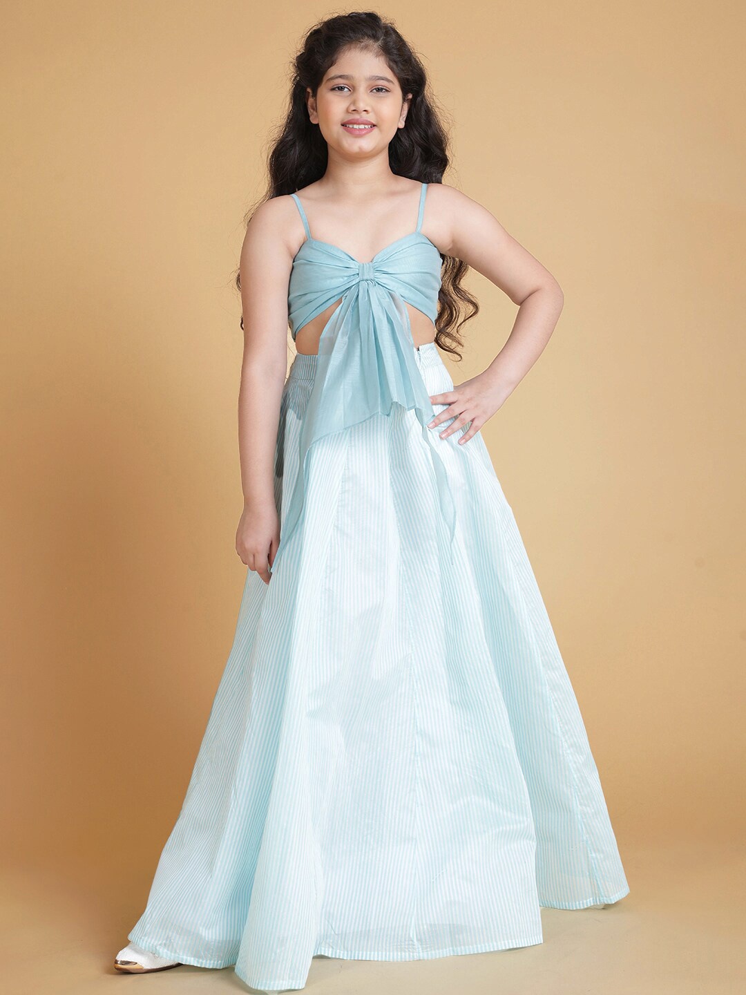 

titliyan Girls Blue Embellished Ready to Wear Lehenga & Choli