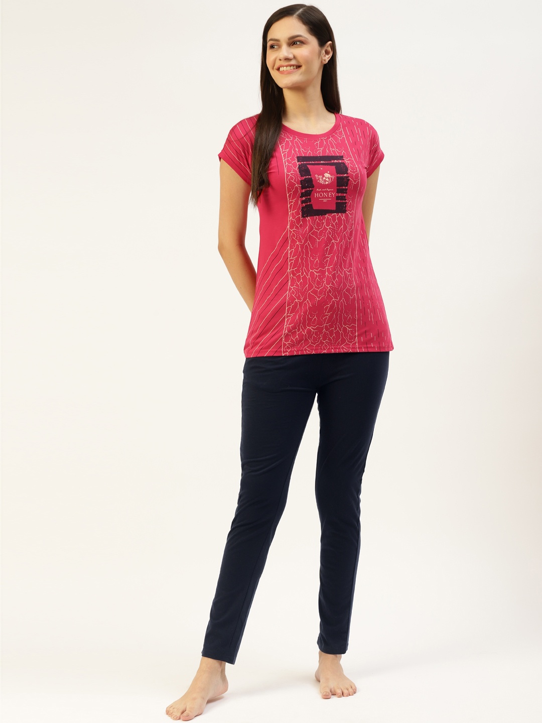

BROOWL Women Red & Navy Blue Printed Cotton Night suit