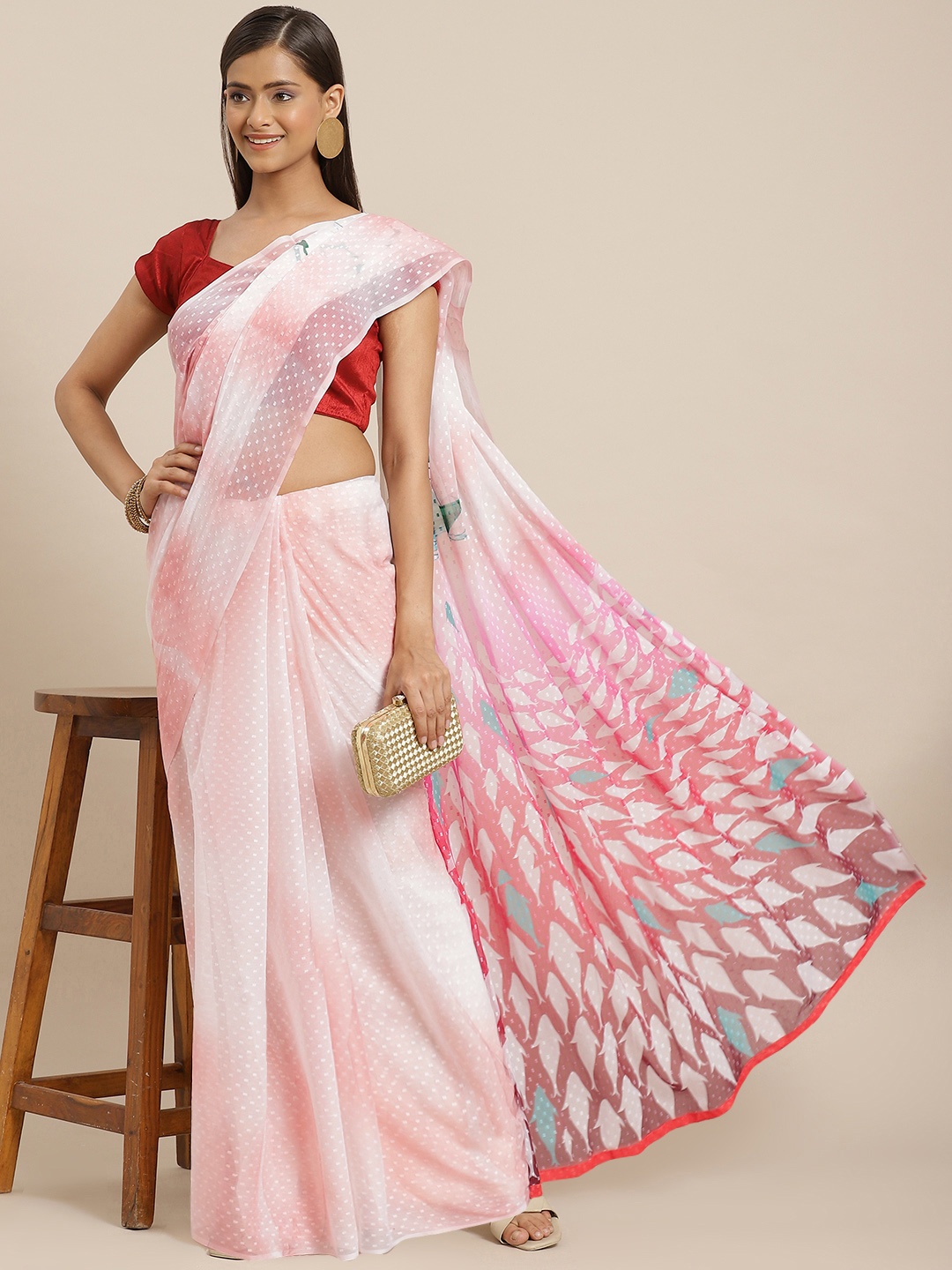 

Silk Land Pink Conversational Printed Chiffon Saree