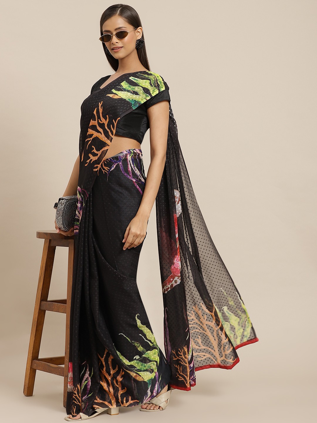 

Silk Land Black Woven Deisgn Chiffon Saree