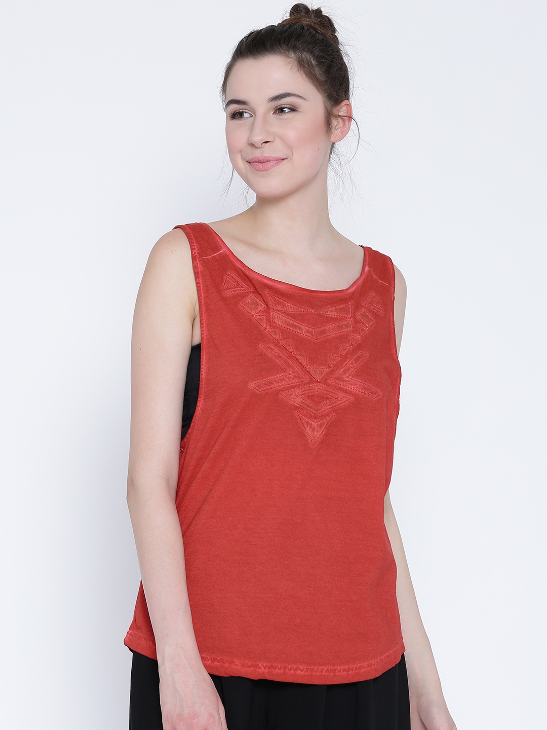 

Sera Women Rust Orange Self-Design Pure Cotton Top