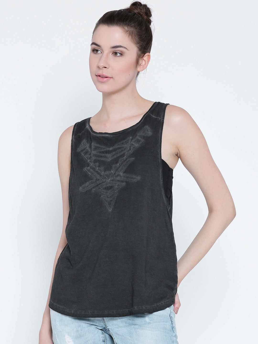 

Sera Women Charcoal Grey Self-Design Pure Cotton Top
