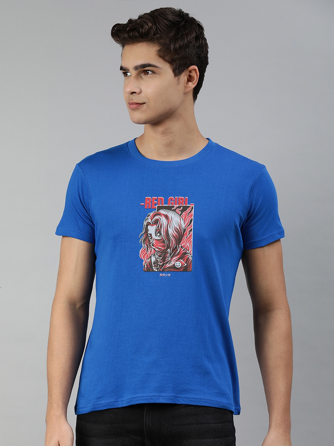 

Jolie robe Men Blue & Red Printed Pure Cotton T-shirt