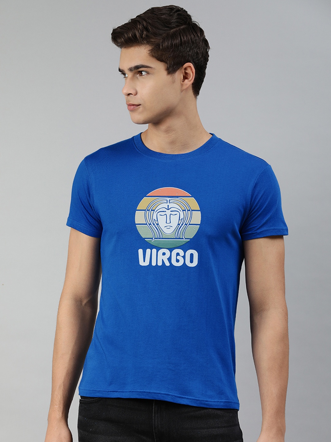 

Jolie robe Men Blue & Yellow Printed Pure Cotton T-shirt
