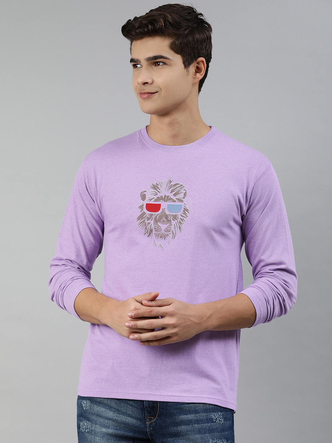 

Jolie robe Men Lavender & Grey Graphic Printed Cotton T-shirt