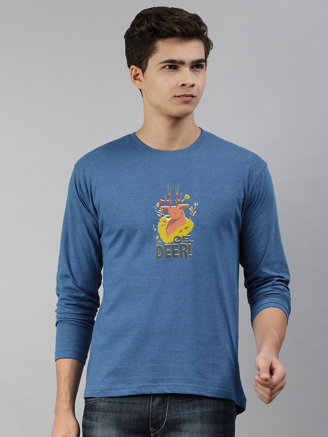 

Jolie robe Men Blue & Brown Printed Pure Cotton T-shirt