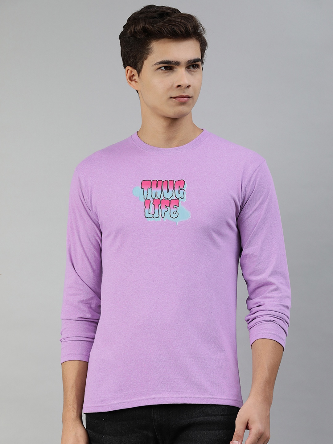 

Jolie robe Men Lavender & Pink Typography Printed Pure Cotton T-shirt