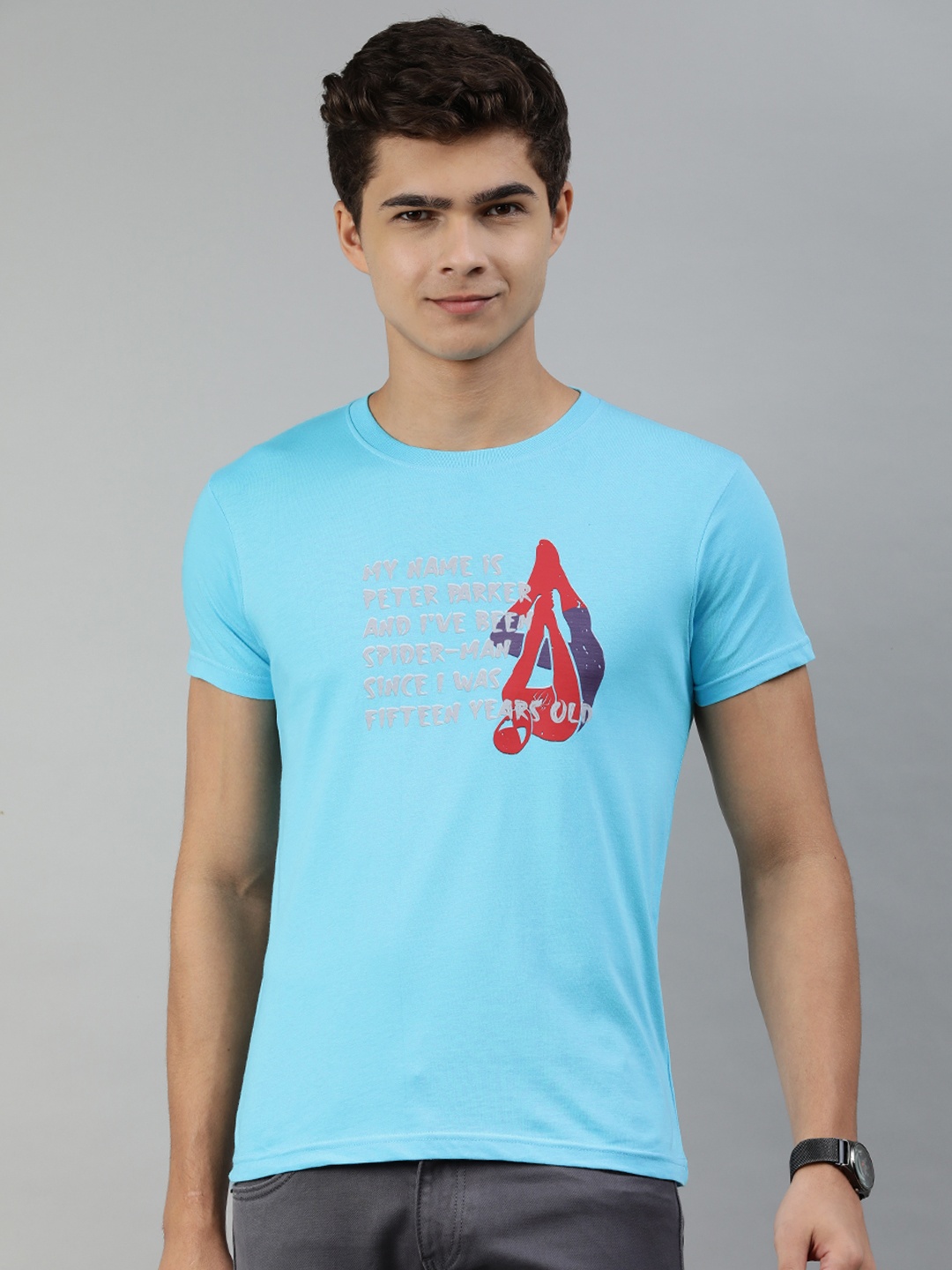 

Jolie robe Men Blue & Red Spider-Man Printed Pure Cotton T-shirt