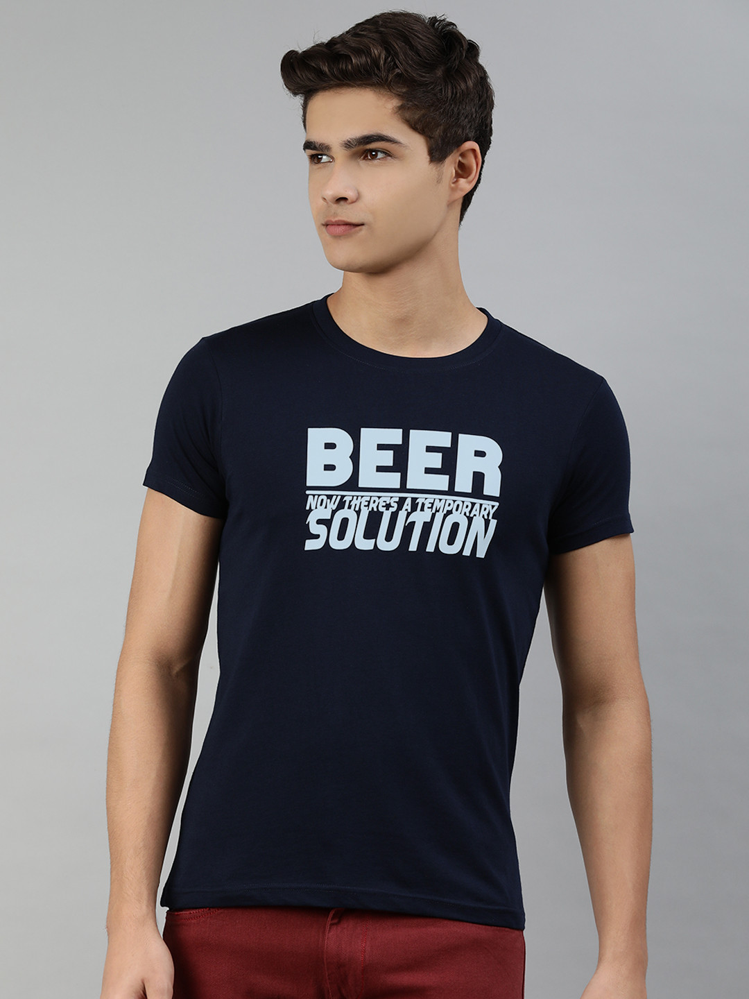 

Jolie robe Men Navy Blue Typography Printed Pure Cotton T-shirt