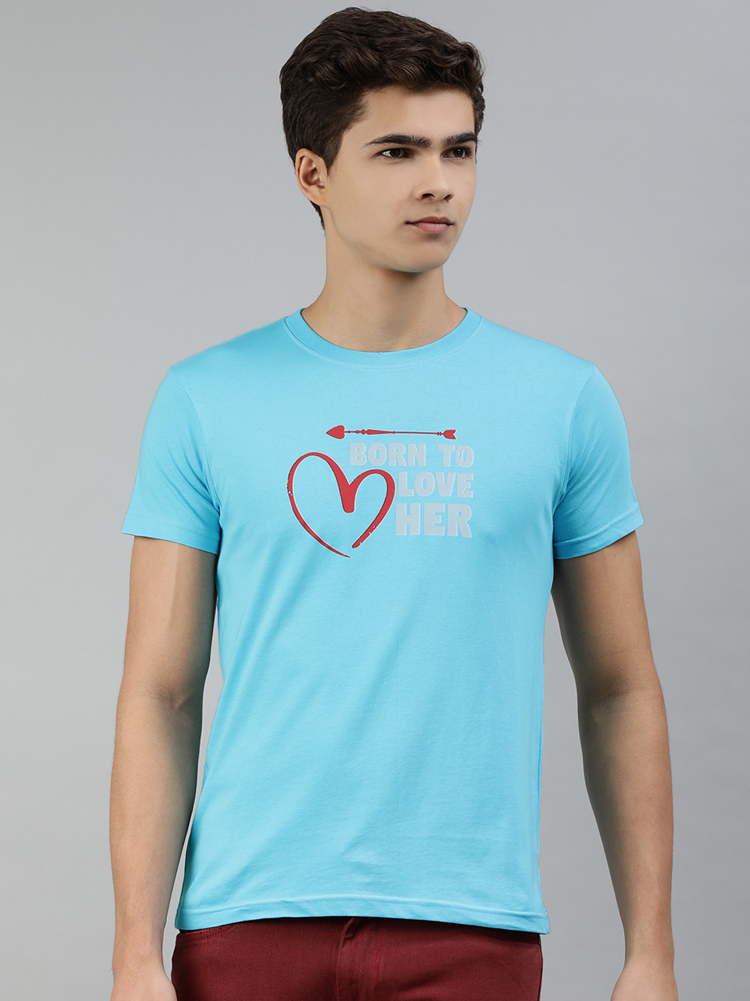 

Jolie robe Men Blue & Grey Typography Printed Pure Cotton T-shirt