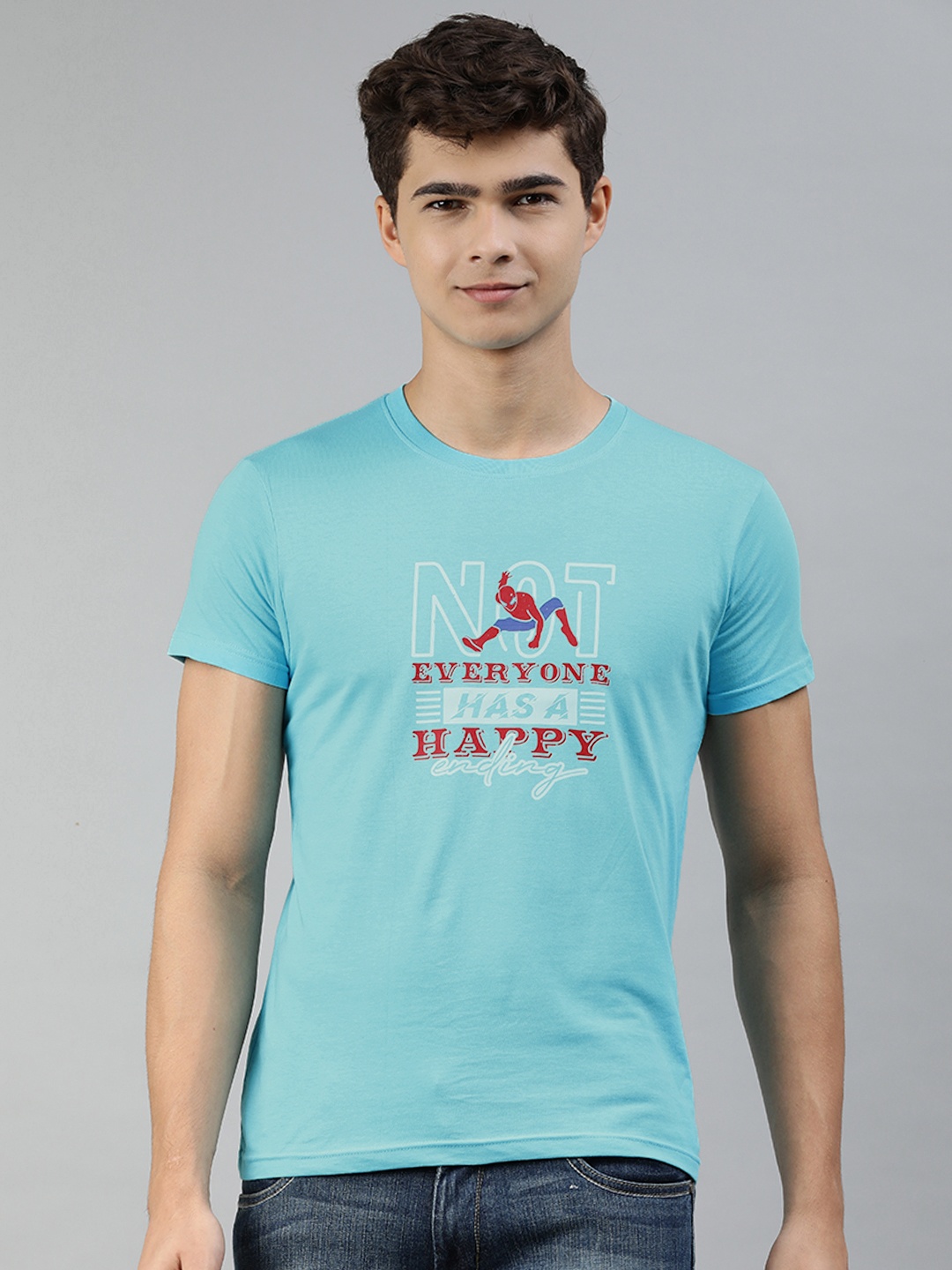 

Jolie robe Men Blue & Red Typography Printed T-shirt