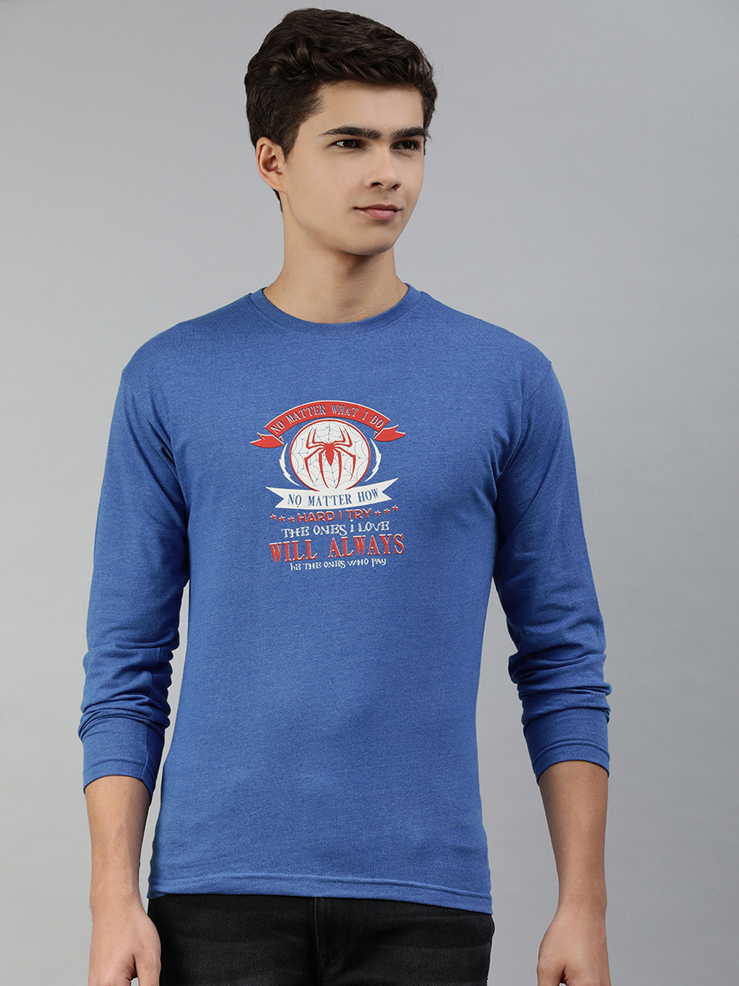 

Jolie robe Men Blue & White Graphic Printed Cotton T-shirt