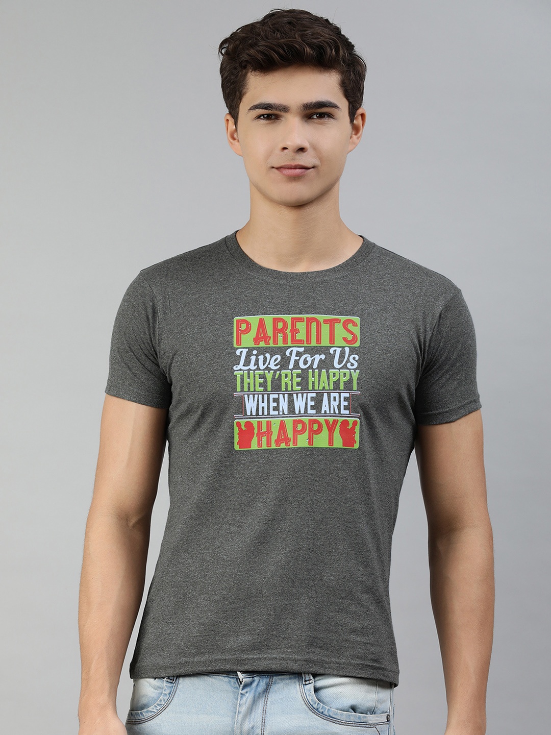 

Jolie robe Men Charcoal Typography Printed T-shirt