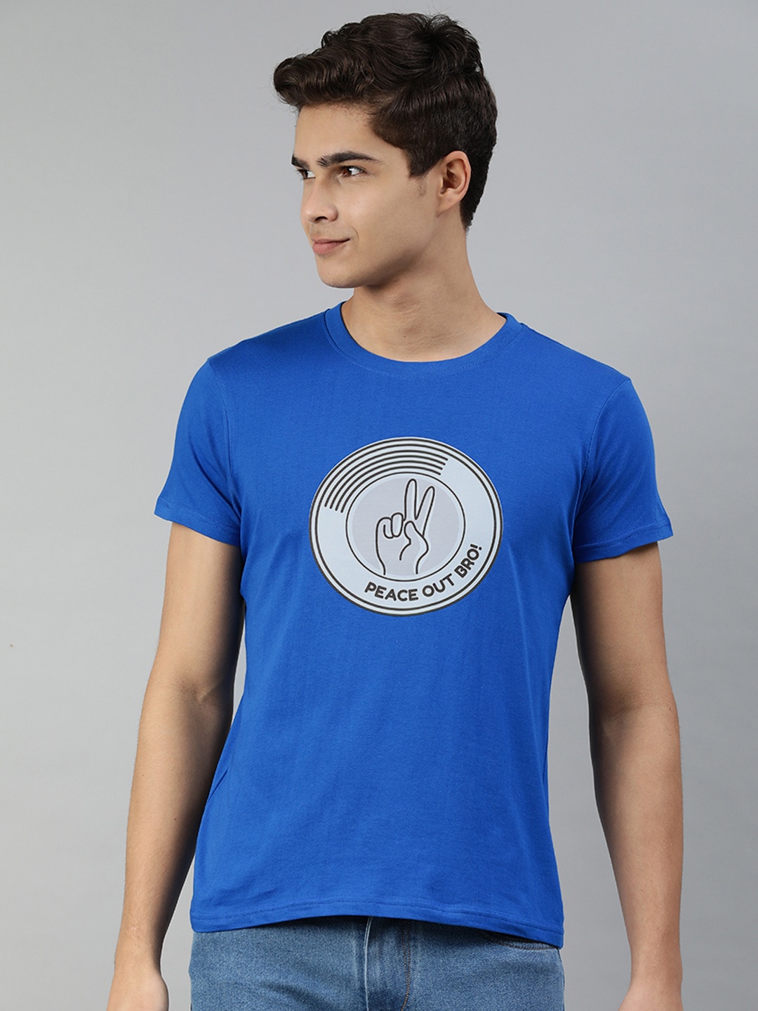 

Jolie robe Men Blue & Grey Printed Pure Cotton T-shirt