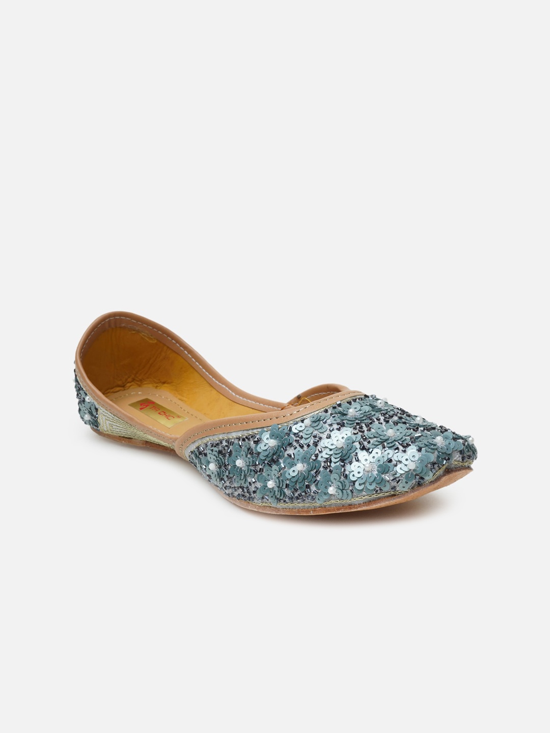 

Ta Chic Women Grey Embellished Leather Ethnic Mojaris Flats