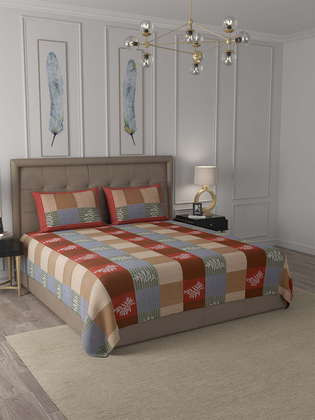 

JAIPUR FABRIC Red & Blue Geometric King Bedsheet with 2 Pillow Covers