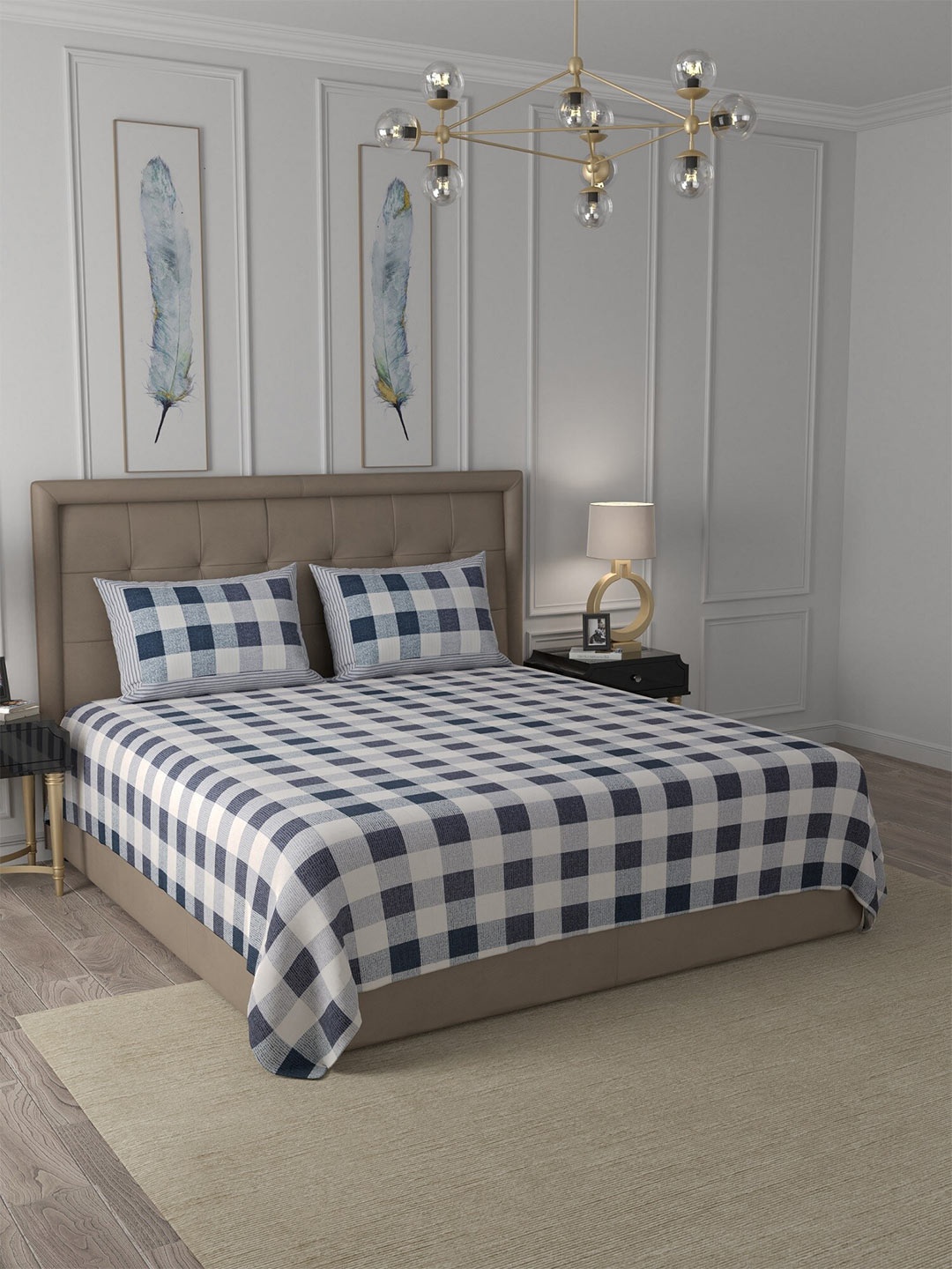 

JAIPUR FABRIC Grey & White Geometric King Bedsheet with 2 Pillow Covers