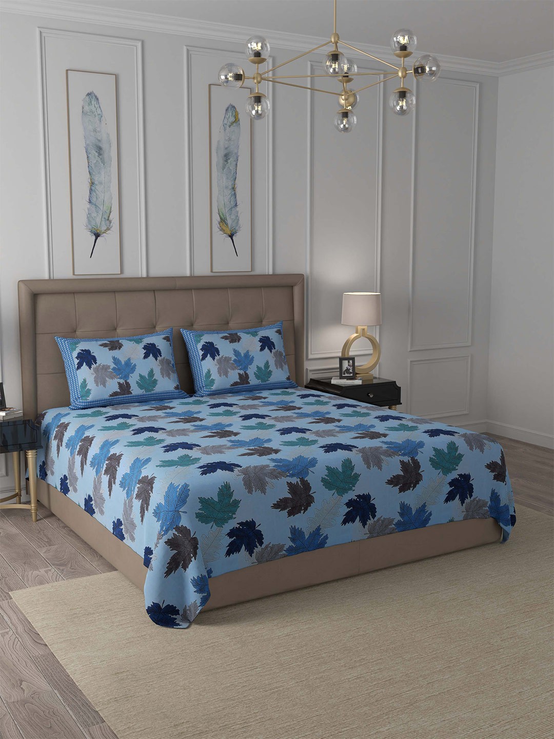 

JAIPUR FABRIC Blue & Grey Floral King Bedsheet with 2 Pillow Covers