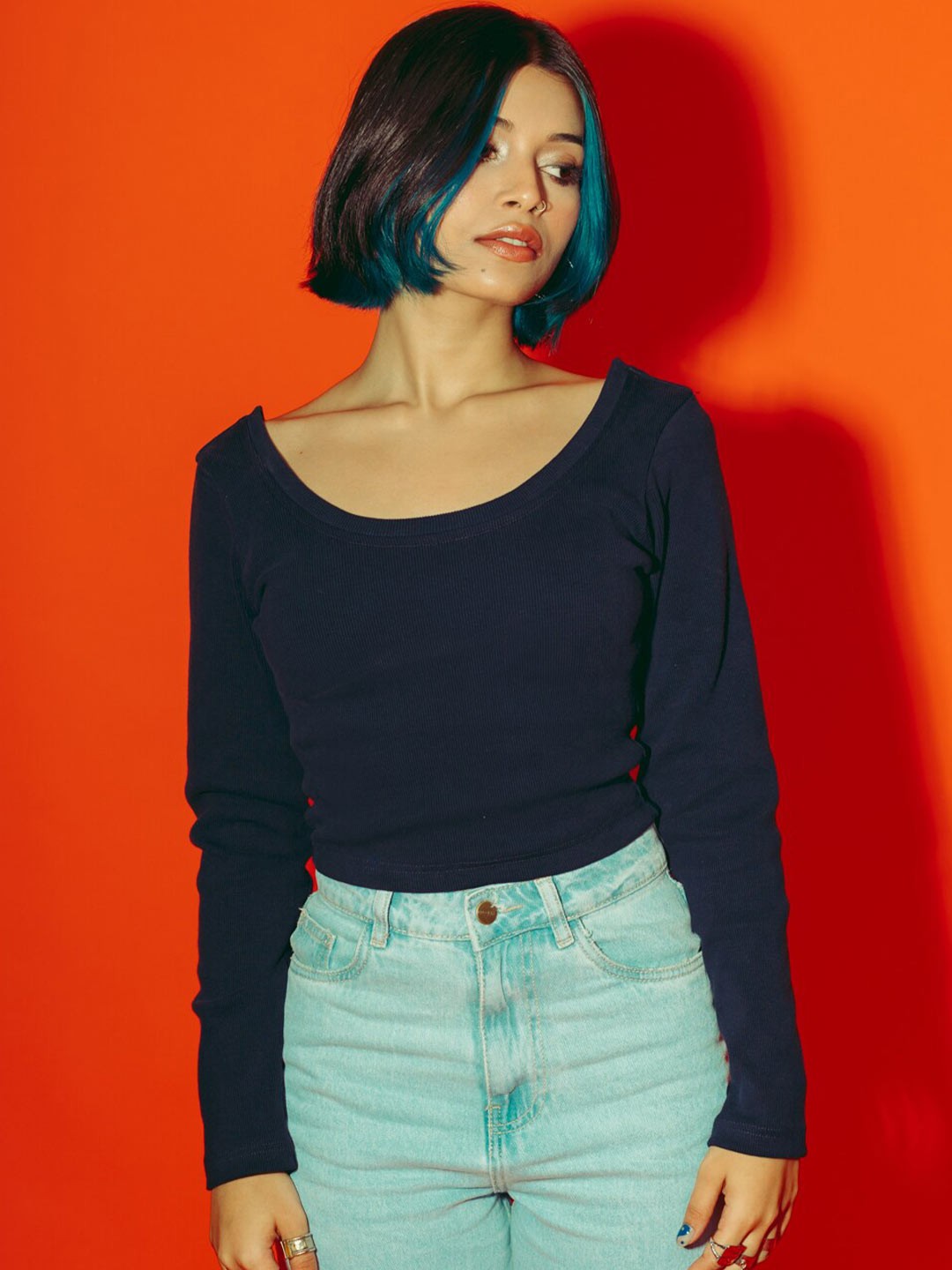 

FREAKINS Navy Blue Solid Top