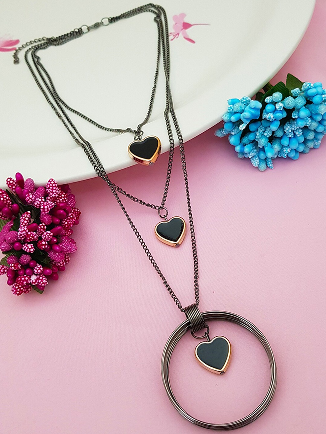 

GRIIHAM Silver-Toned & Black Layered Necklace