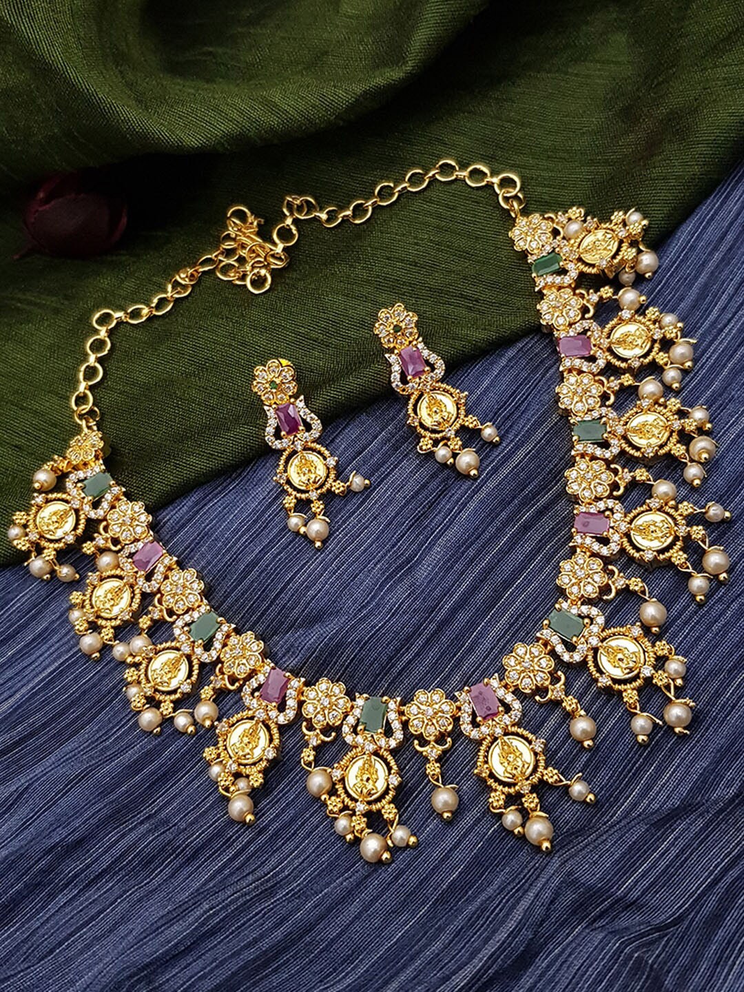 

GRIIHAM Gold-Plated CZ Stone-Studded Jewellery Set