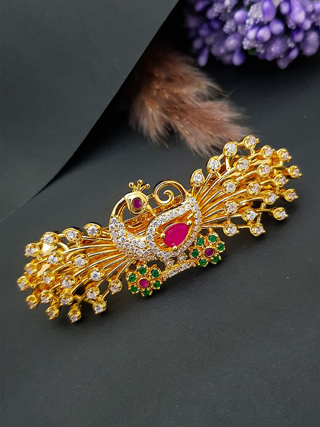 

GRIIHAM Gold-Plated Pink & White AD-Studded Hairclip
