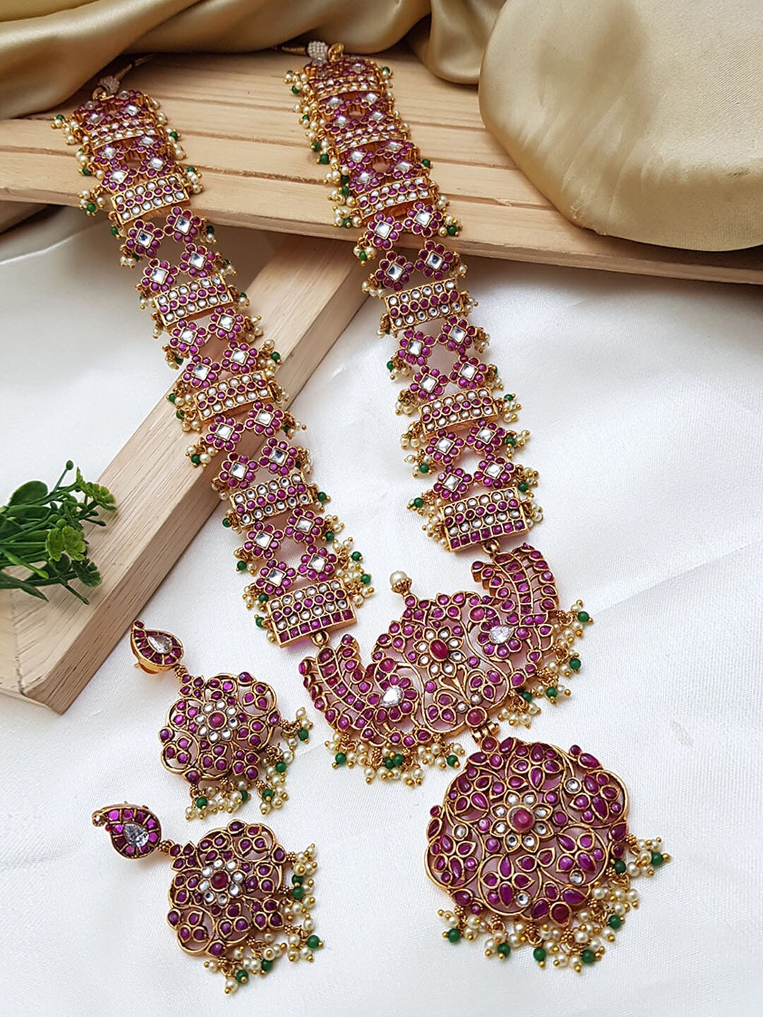 

GRIIHAM Gold-Plated Pink AD-Studded Premium Exclusive Design Long Jewellery Set