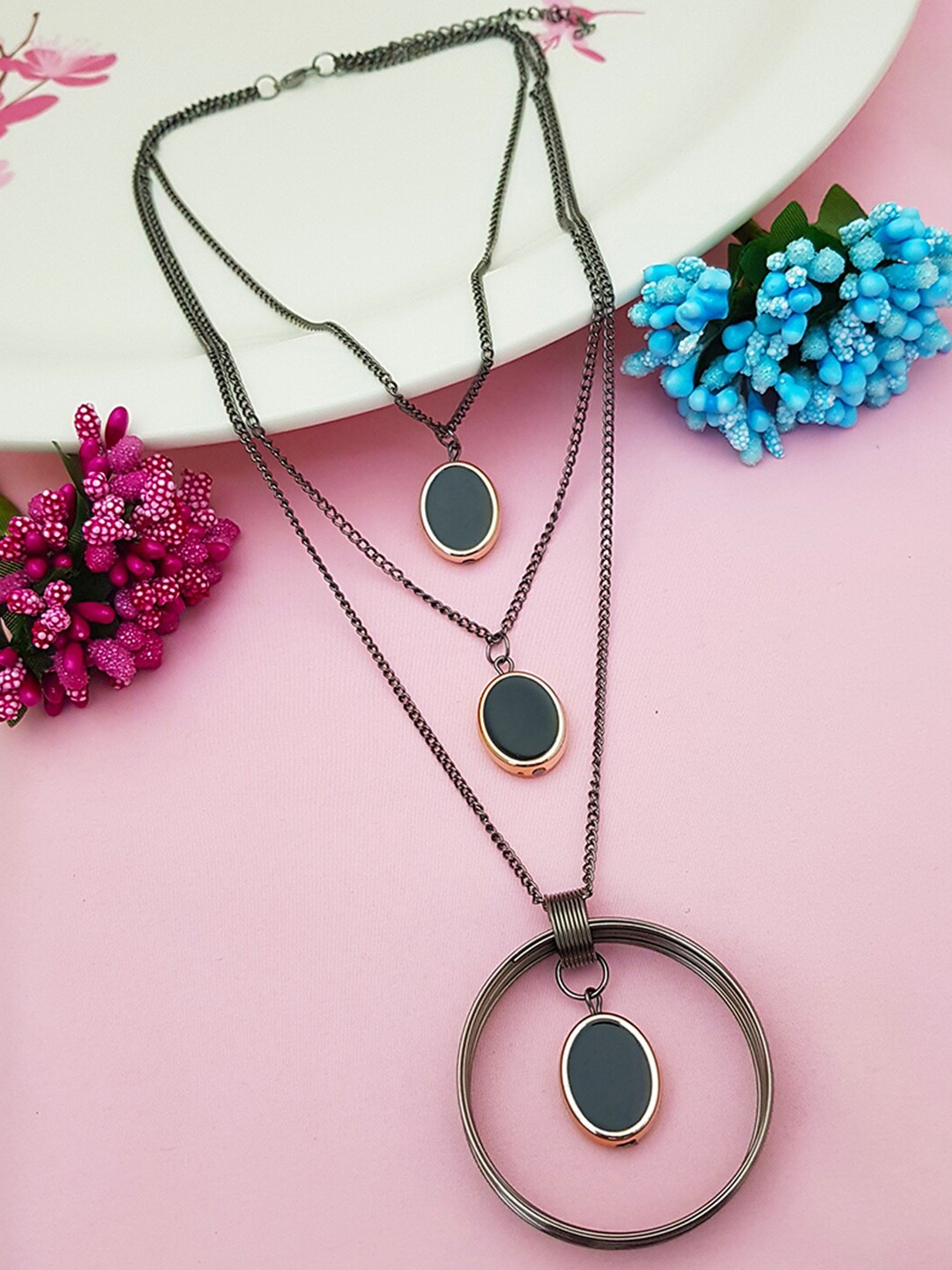 

GRIIHAM Silver-Toned & Black Layered Chain