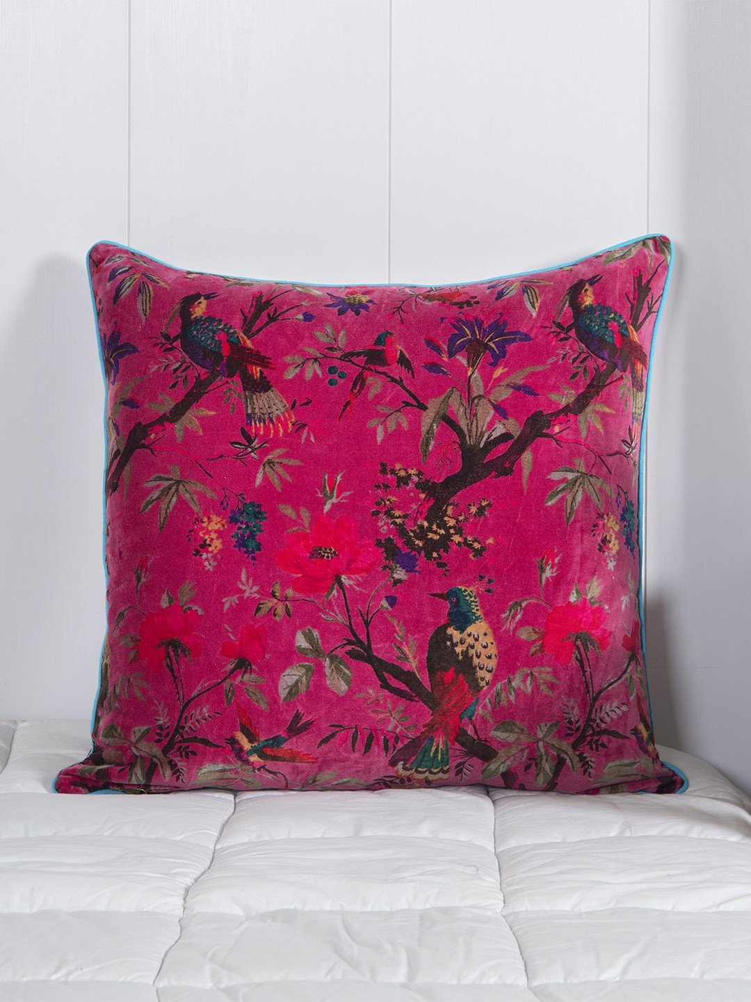 

HANDICRAFT PALACE Pink & Purple Floral Velvet Square Cushion Cover