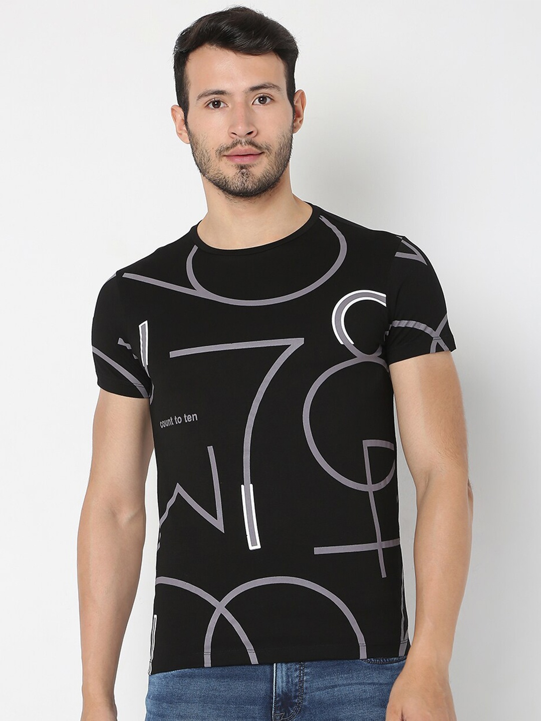 

Rex Straut Jeans Men Black Printed Slim Fit T-shirt