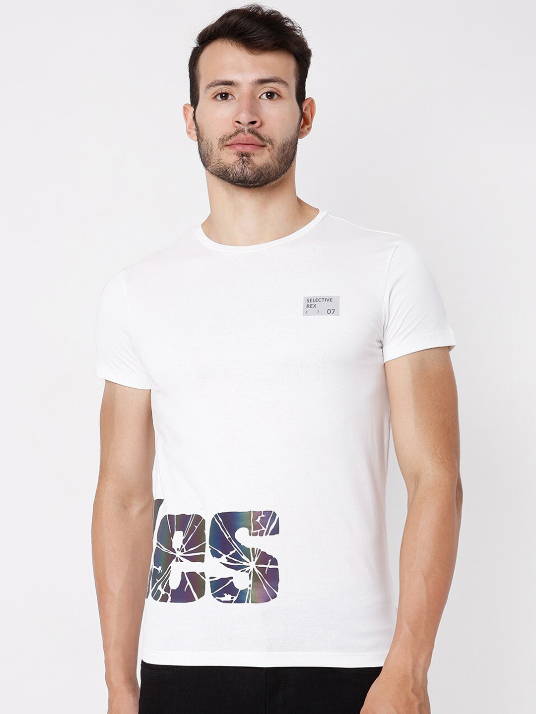 

Rex Straut Jeans Men White Typography Printed Slim Fit T-shirt