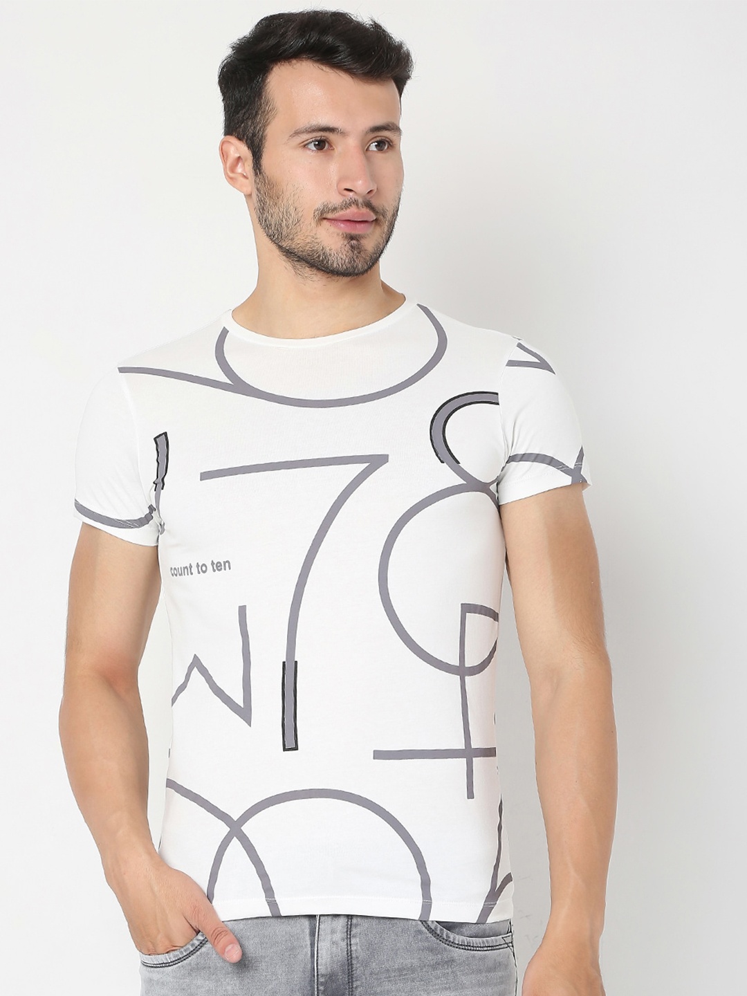 

Rex Straut Jeans Men White Typography Printed Slim Fit T-shirt