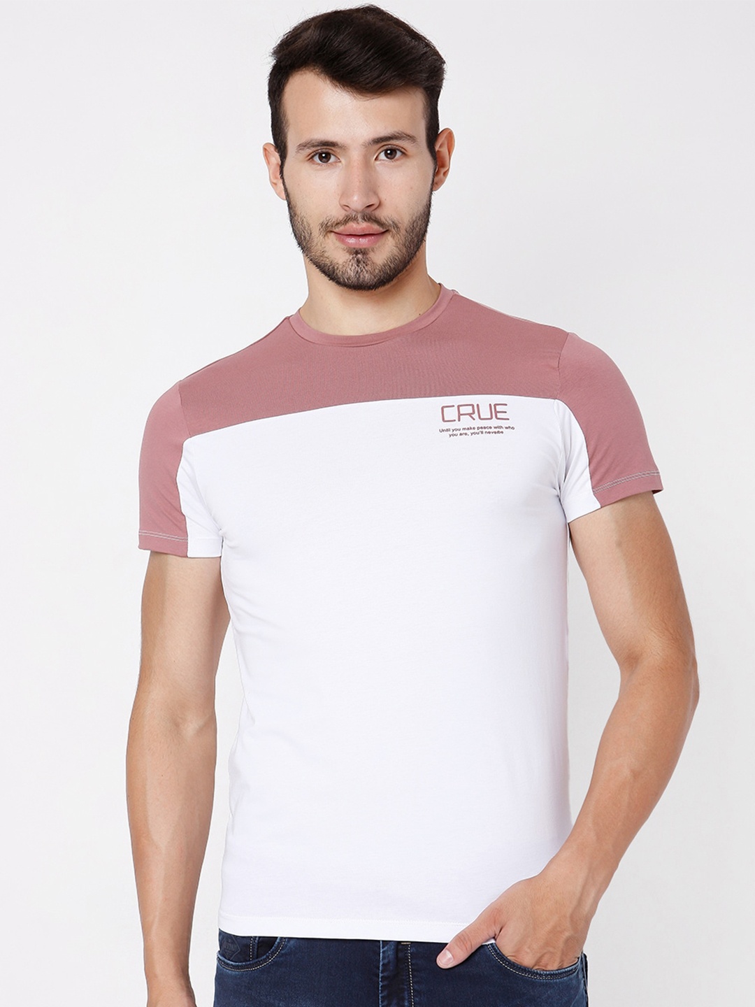 

Rex Straut Jeans Men White Colourblocked Slim Fit T-shirt