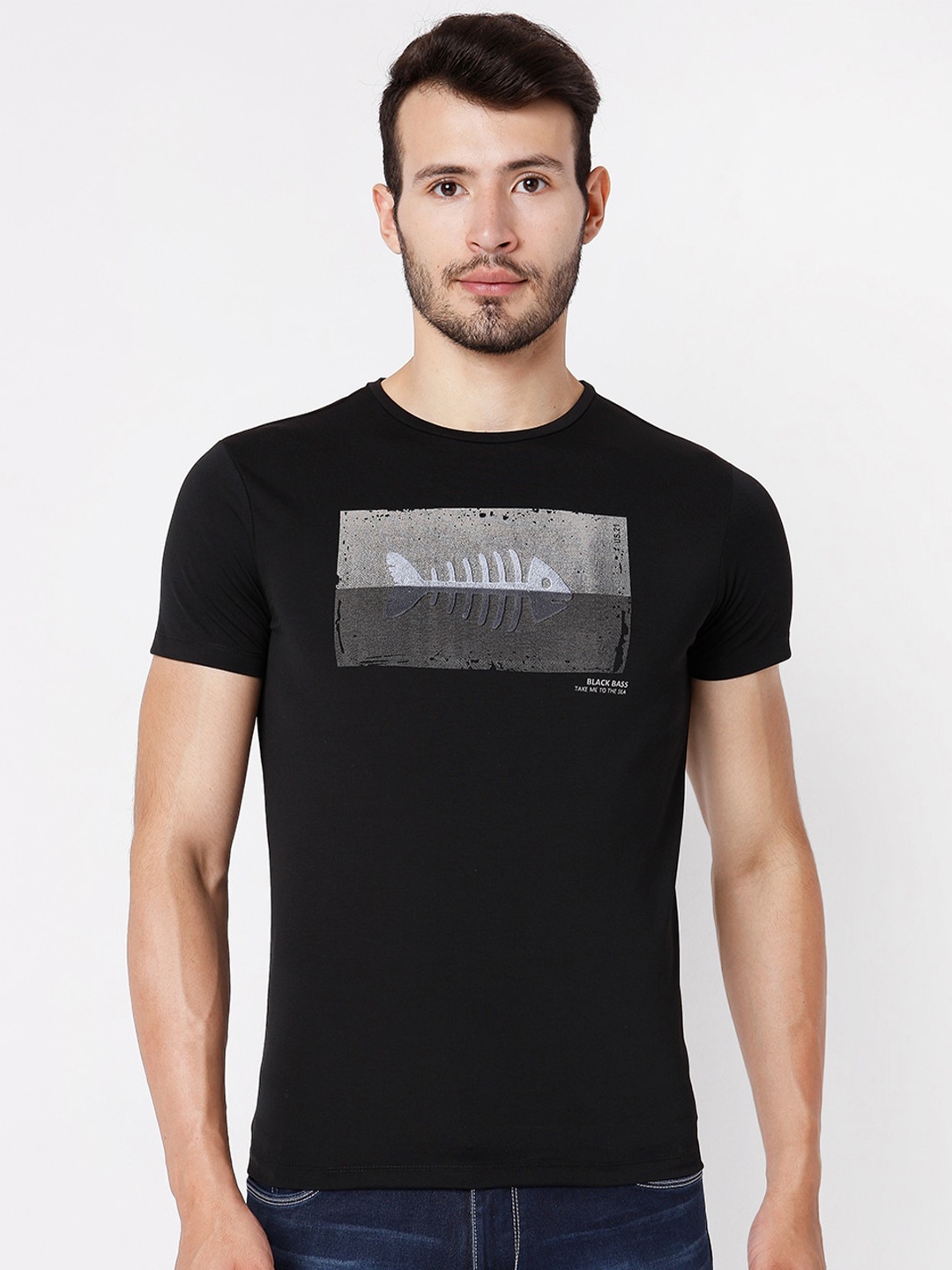 

Rex Straut Jeans Men Black Graphic Printed Slim Fit T-shirt