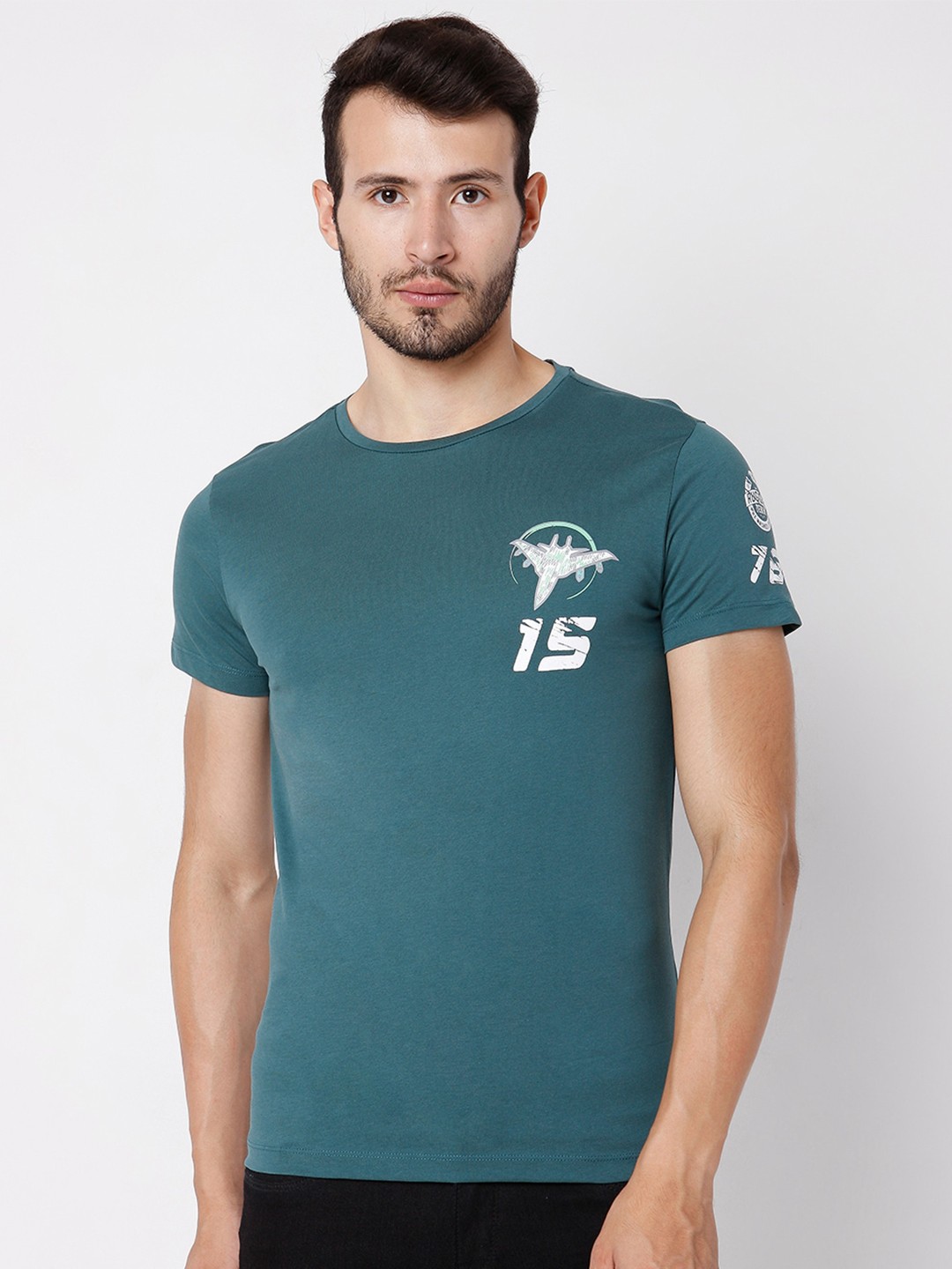 

Rex Straut Jeans Men Turquoise Blue Slim Fit T-shirt