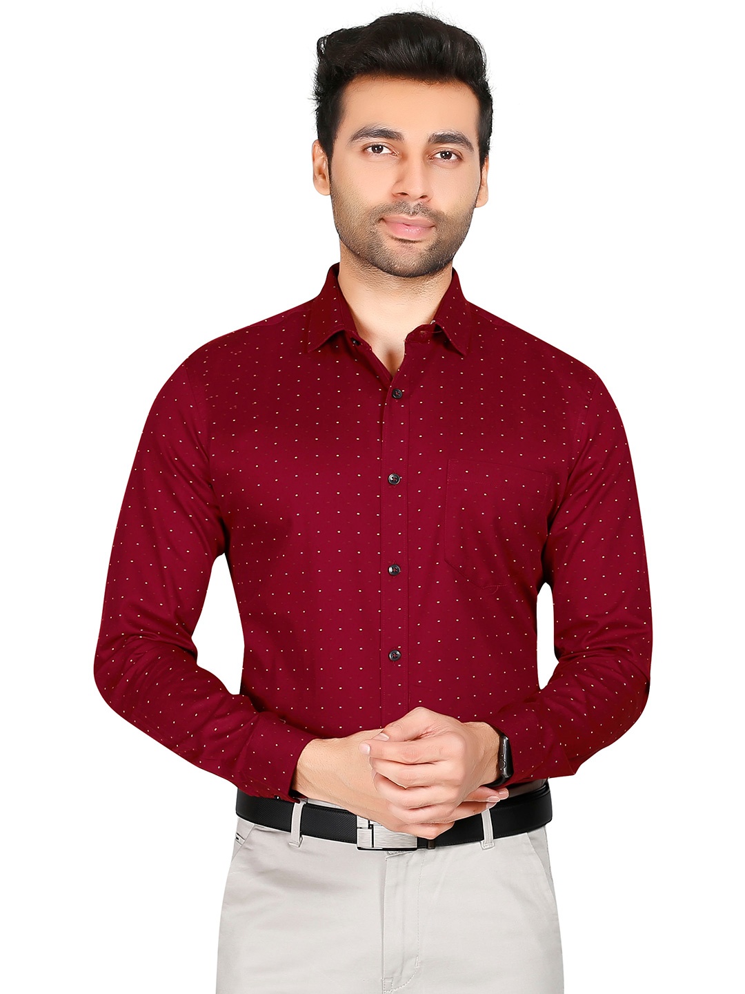 

5TH ANFOLD Men Maroon Slim Fit Micro Ditsy Printed Formal Shirt