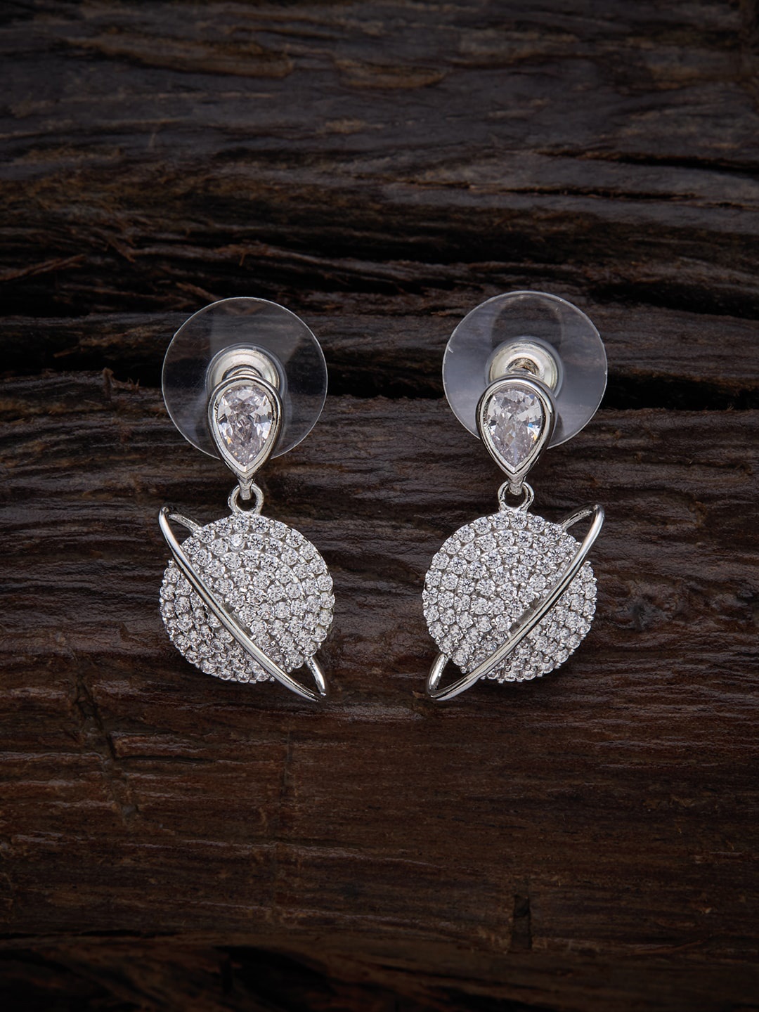 

Kushal's Fashion Jewellery White Rhodium-Plated Circular Drop Earrings