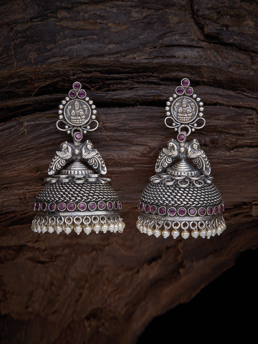 

Kushal's Fashion Jewellery Purple Dome Shaped 92.5 Pure Silver Jhumkas Earrings