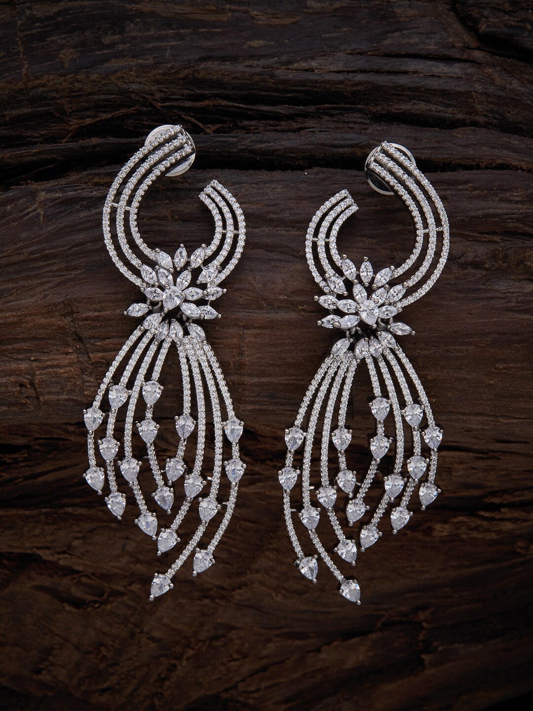 

Kushal's Fashion Jewellery White Contemporary Rhodium-Plated Drop Earrings