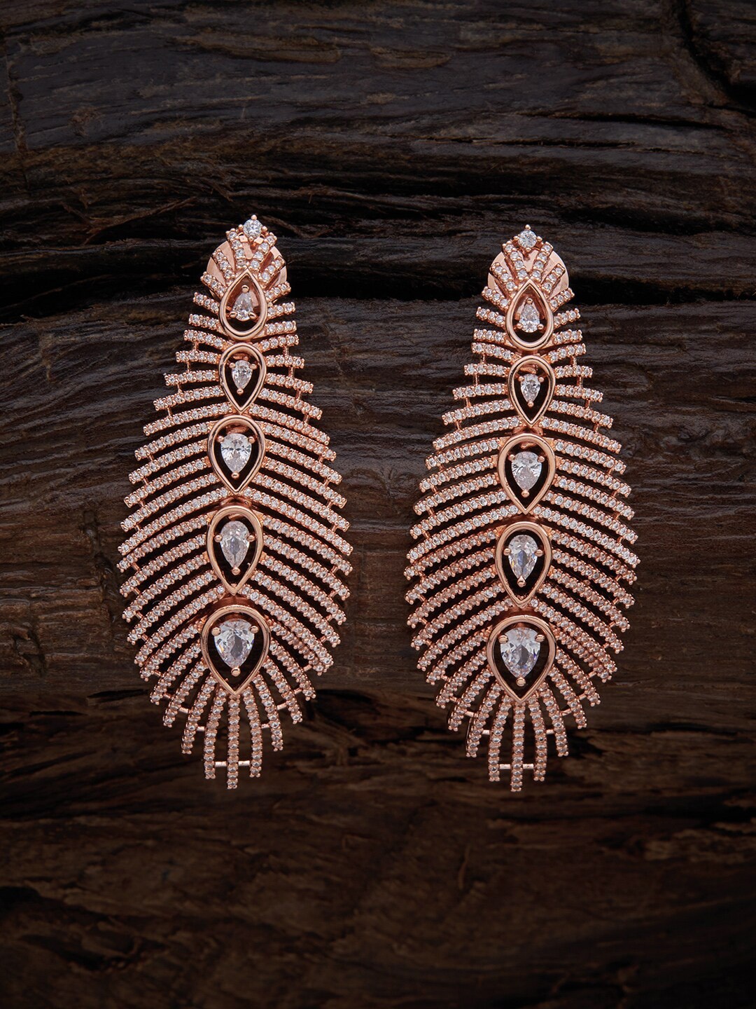 

Kushal's Fashion Jewellery White Leaf Shaped Rose Gold-Plated Drop Earrings