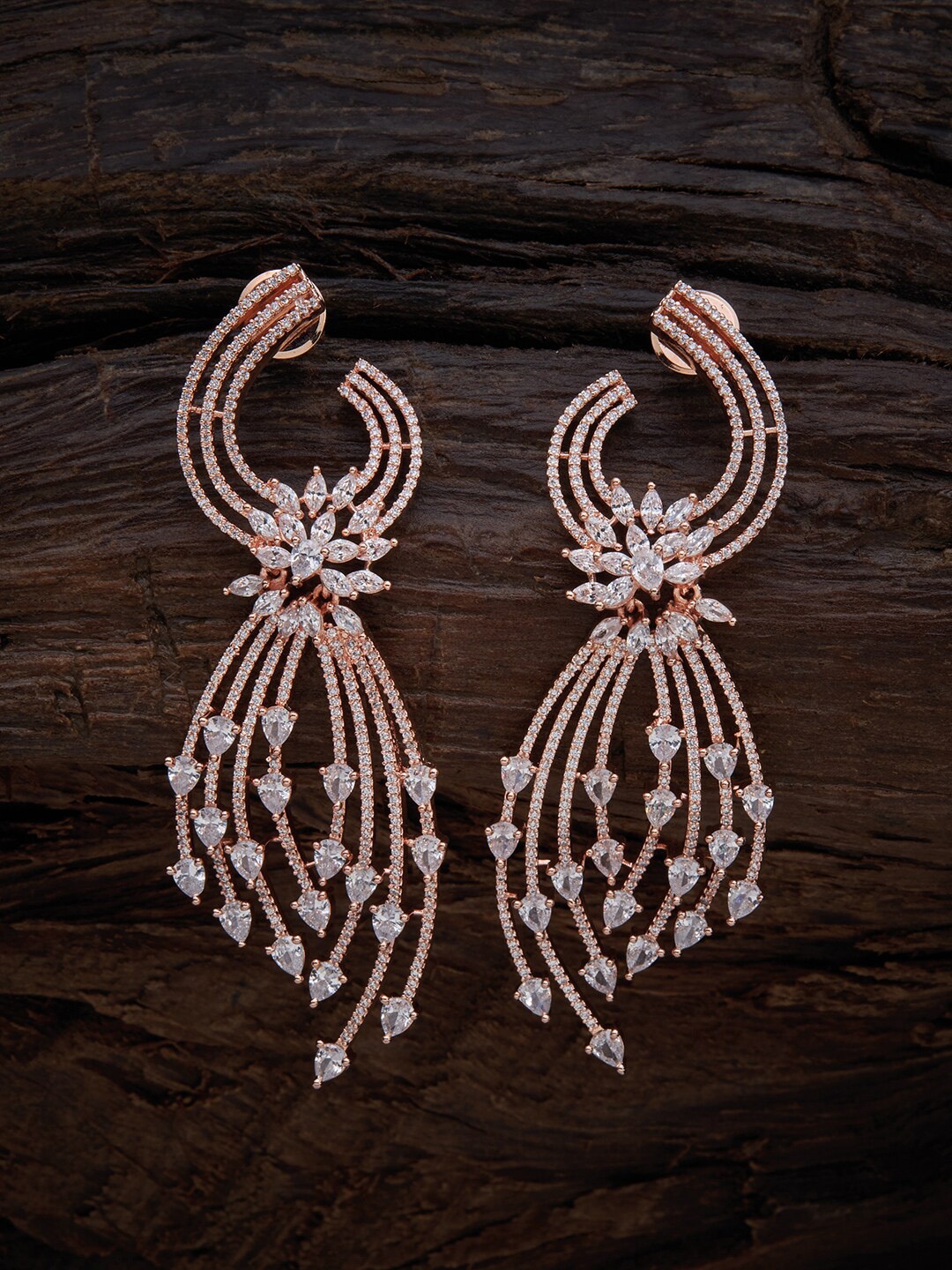 

Kushal's Fashion Jewellery White Contemporary Rose Gold-Plated Drop Earrings