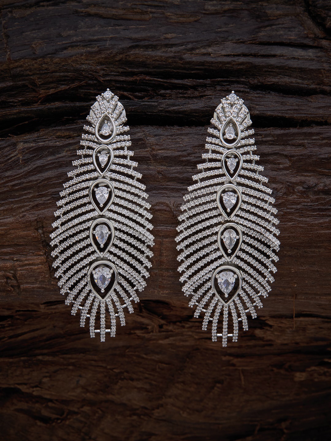 

Kushal's Fashion Jewellery White Leaf Shaped Rhodium-Plated Drop Earrings