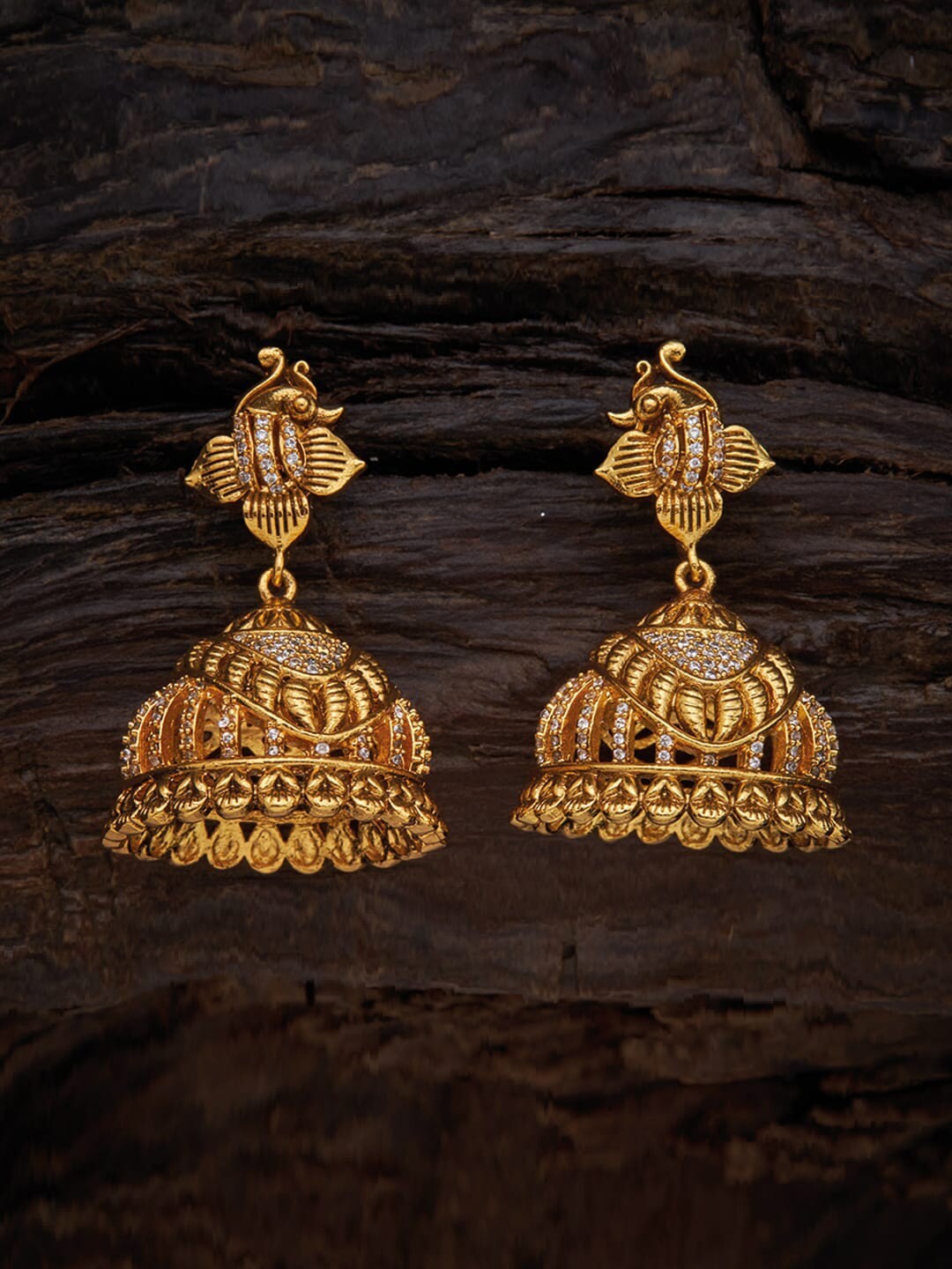 

Kushal's Fashion Jewellery White Dome Shaped Gold-Plated Jhumkas Earrings
