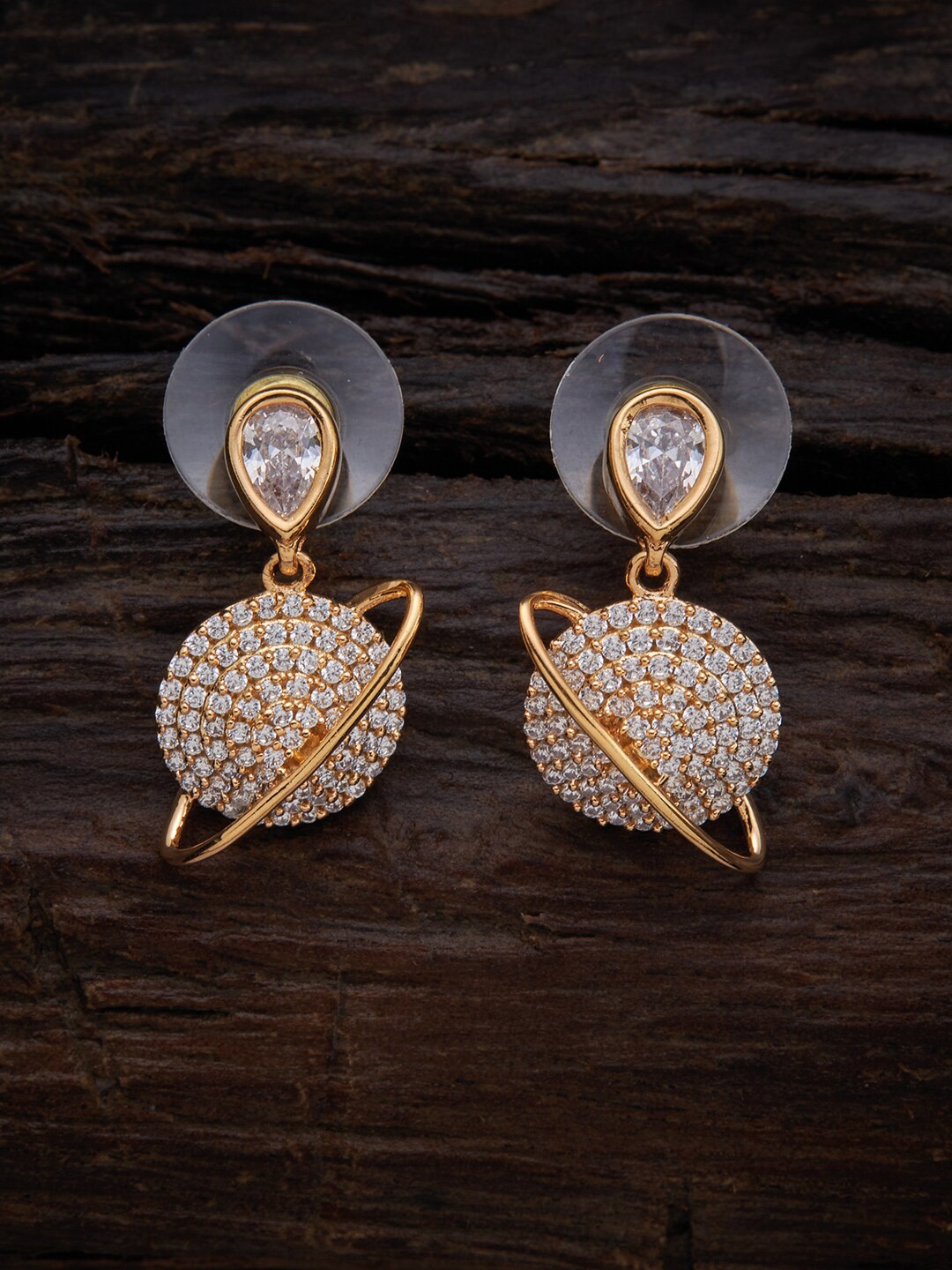 

Kushal's Fashion Jewellery White Circular Gold-Plated Studs Earrings