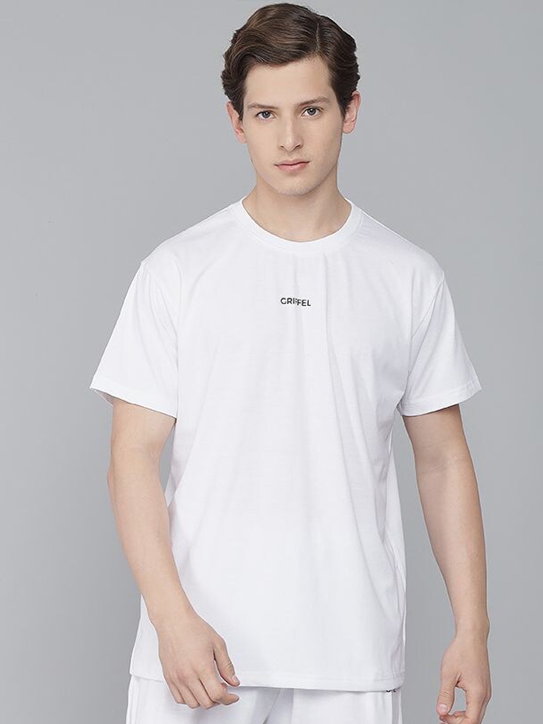 

GRIFFEL Men White Solid Cotton T-shirt