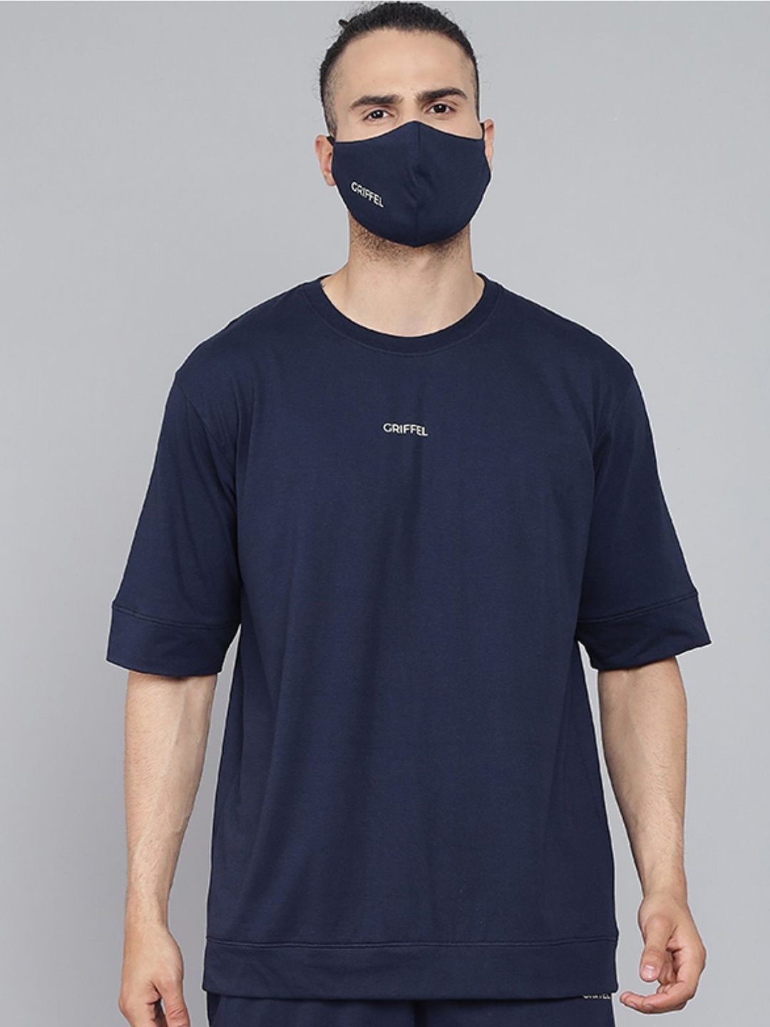 

GRIFFEL Men Navy Blue Oversized T-shirt