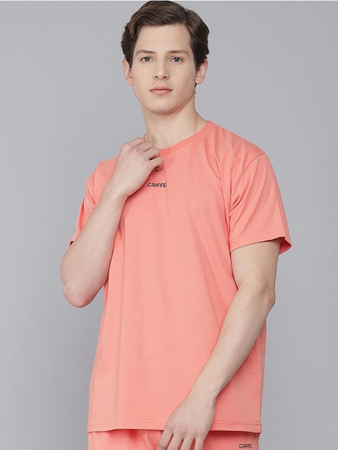 

GRIFFEL Men Peach-Coloured Solid T-shirt