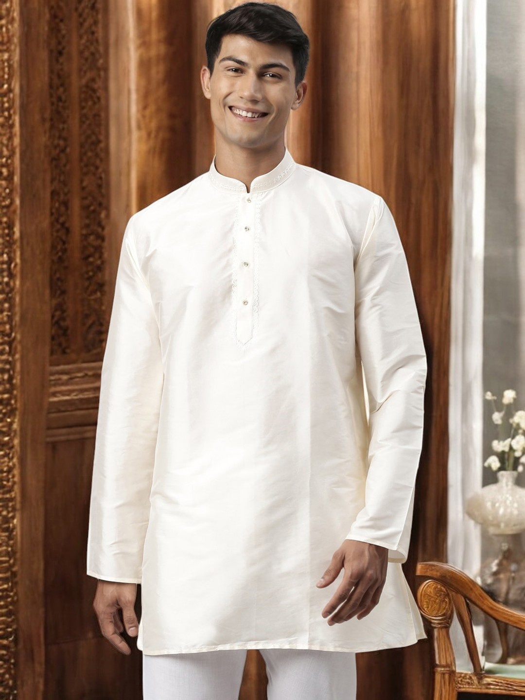 

TATTVA Men Off White Romance Solid Kurta