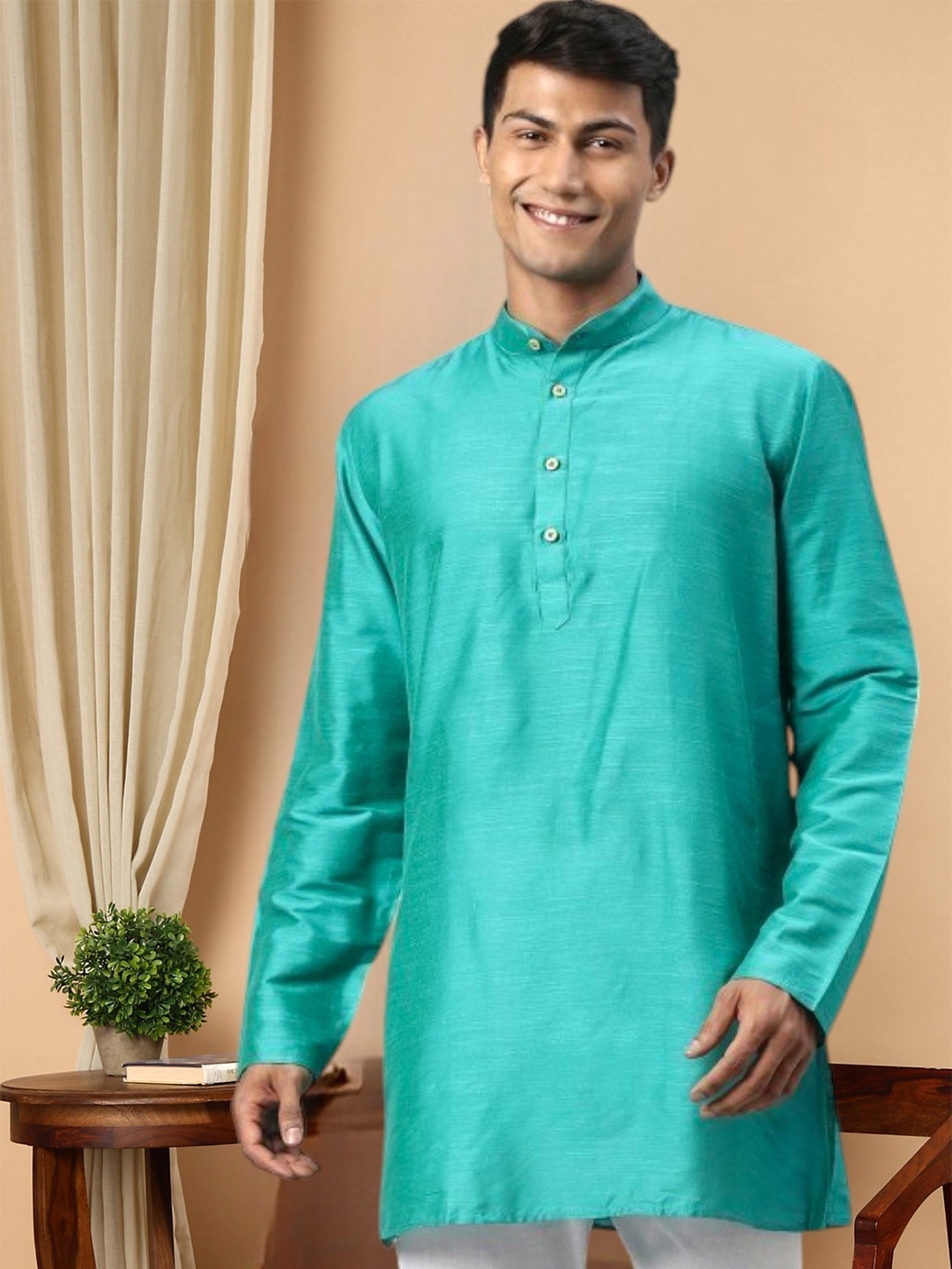 

TATTVA Men Sea Green Solid Cotton Kurta
