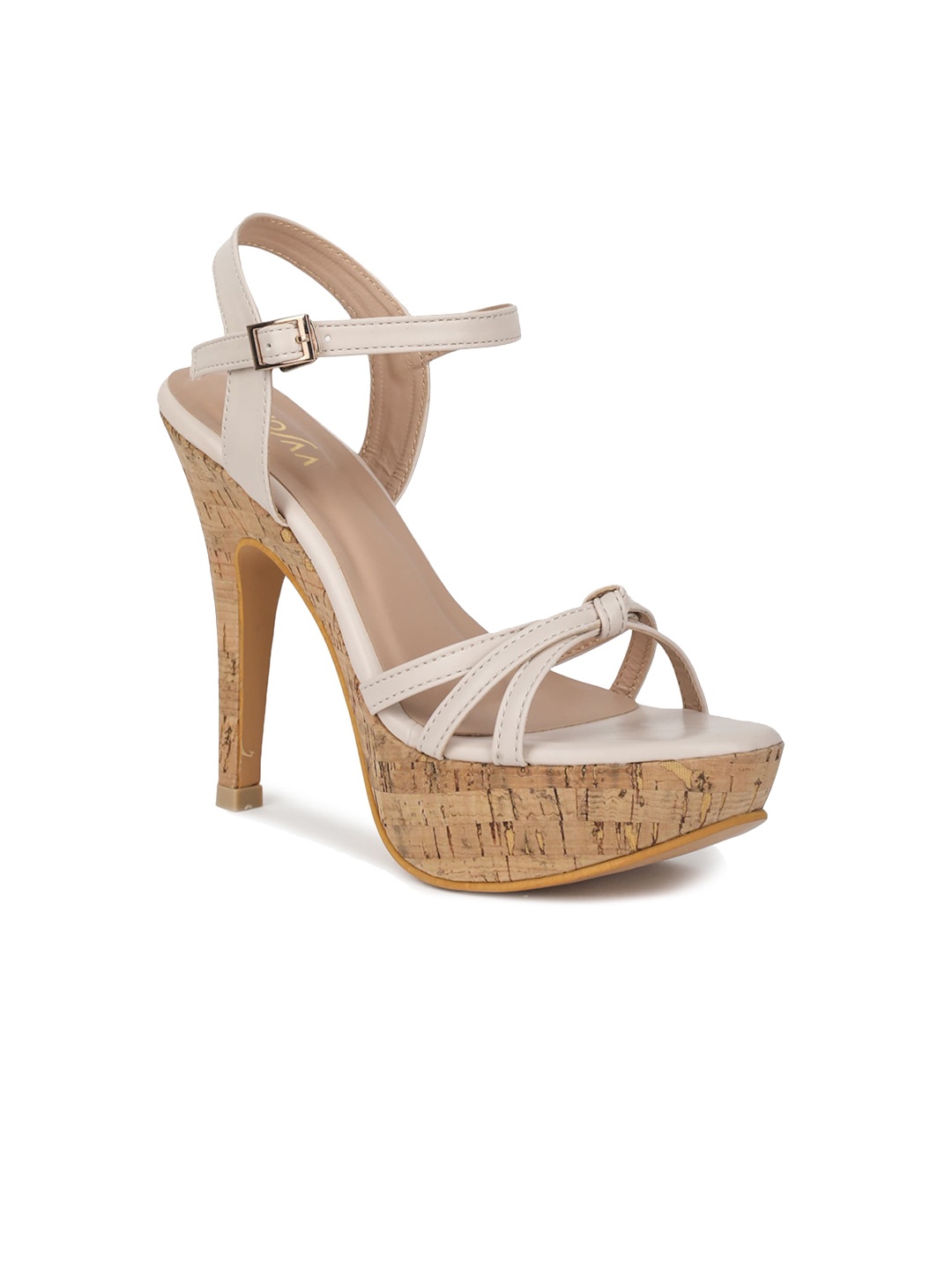 

VALIOSAA Cream-Coloured Platform Sandals with Buckles 5 Inch Heels